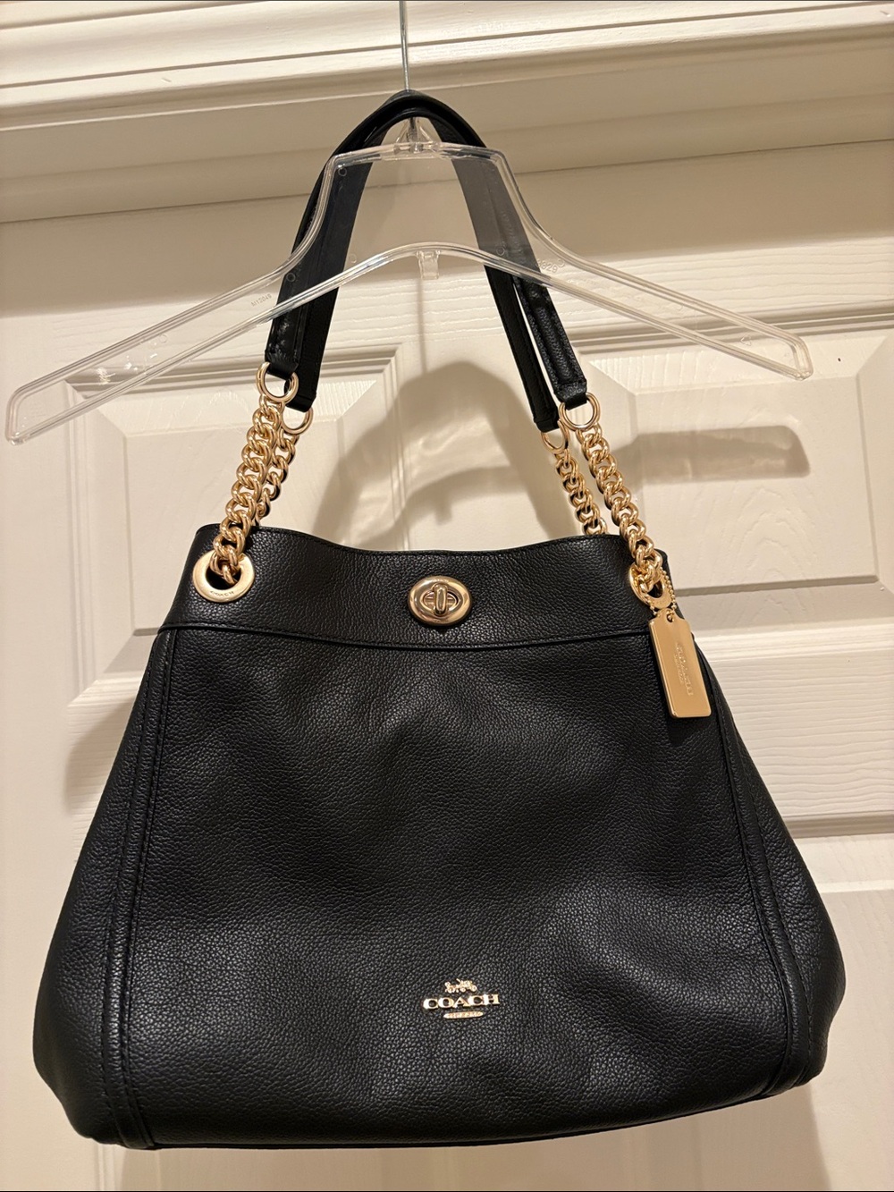 Coach Black Leather Shoulder Bag with Gold Hardware